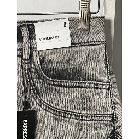 Express Mini Pencil Skirt Denim NEW Womens 6 Distressed Black High Rise Zip NWT - Picture 6 of 15